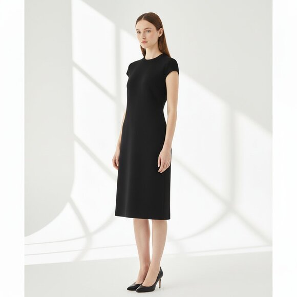 Austin Reed 100% Wool Short Sleeve Split Back Midi Dress Black Women 8P - Picture 1 of 13